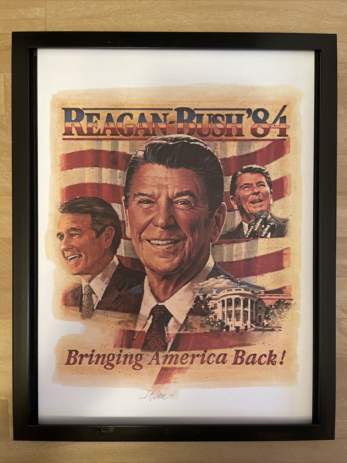 Framed Presidential Campaign Poster, Ronald Reagan, Republican, 1984
