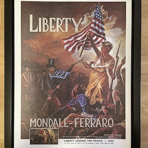 Affiche encadrée de campagne présidentielle, walter mondale, démocrate, 1984