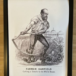 Framed presidential campaign poster, james abram garfield, republican, 1880