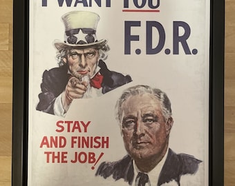 Gerahmtes Wahlplakat von Franklin D. Roosevelt, Demokrat, 1944