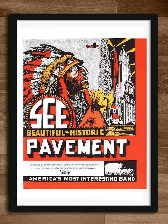 アート・デザイン・音楽 Fishing from the Pavement / Libeskind PAVEMENT, Framed Poster, 1996 Tour - Etsy