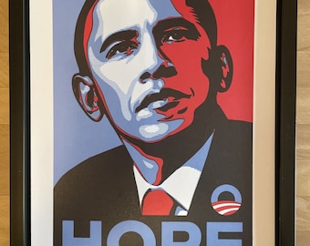 Framed presidential campaign poster, barack obama, democrat, 2008