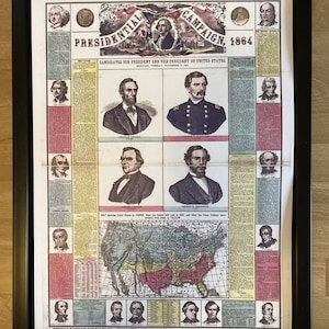 Framed presidential campaign poster, candidates for 1864 election