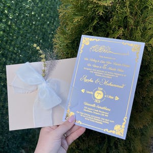 Convite de casamento rosa claro, convite de casamento muçulmano, moldura dourada, convite de casamento com basmala, convite árabe, folha de ouro