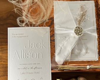 Handmade Embossed Wedding Invitation: Gold Gilding & Floral Seal