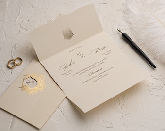 Folded Wedding Invitation, Cream Wedding Invitation,Unique Ivory Invite,Luxury Marriage Invitation Cards, Minimalist Wedding Invitation Set