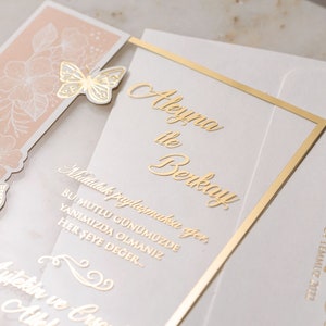 Acrylic Quinceanera Invitation, Elegant Butterfly Quinceañera Invite, Butterfly Gold Gilded Invitation Card,Modern Sweet 16 Invitation