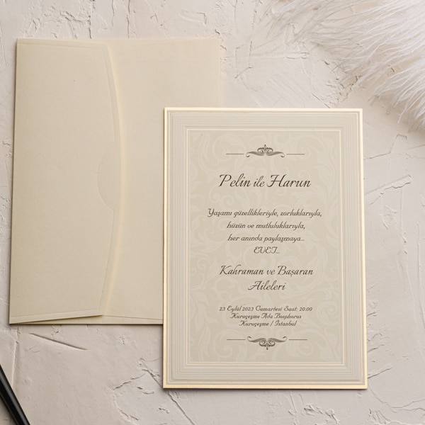 Cream Wedding Invitation, Luxury Marriage Invitation Cards,Unique Ivory Invite, Formal Wedding Invitation, Minimalist Wedding Invitation Set