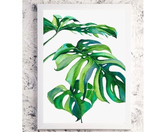 Monstera Print Tropical Plant Art Monstera Poster Cheese Plant Print Floral Wall Art Watercolor Print Plant Tropical Leaf Art