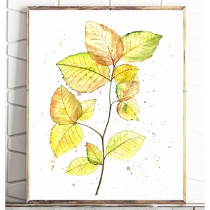 Hojas de impresión Acuarela Hojas de otoño Impresiones Hojas amarillas Imprimir Decoración de otoño Arte floral Hojas de otoño Imprimir Cartel de otoño Arte de pared de otoño