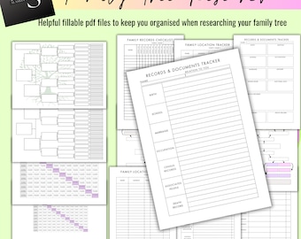 Plantillas de genealogía imprimibles en formato PDF editables para investigación de árboles genealógicos - Tabla de búsqueda de parentesco - Cuadro de primos de historia familiar - DESCARGA INSTANTÁNEA