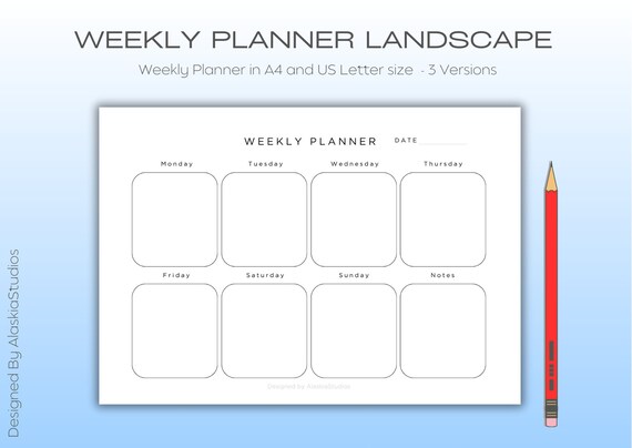 Weekly Planner 3 Versions - A4 and US Letter sizes - Comes with a Fillable A4 pdf Version - Includes a Gift