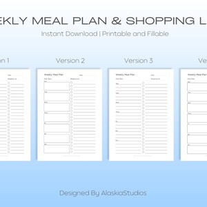 Weekly Meal Planner/Schedule and Shopping List/Grocery List - A4, A5, Half US Letter & US Letter sizes - Comes with a Fillable A4 pdf image 2