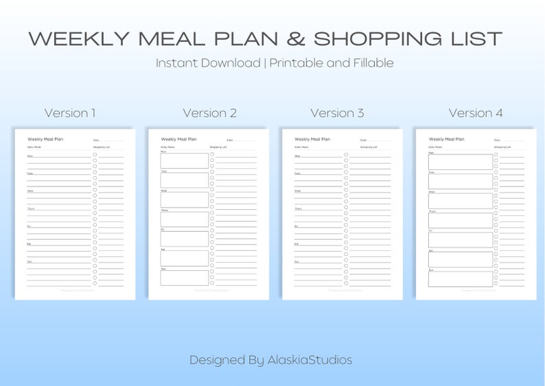 Weekly Meal Planner/Schedule and Shopping List/Grocery List - A4, A5, Half US Letter & US Letter sizes - Comes with a Fillable A4 pdf image 2