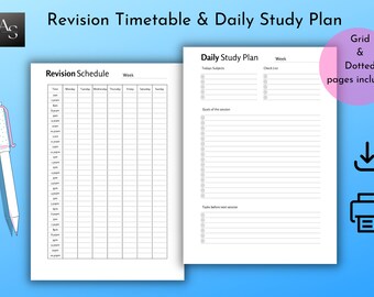Veckovis studieplanering för högskolerepetition och daglig studieplan - Utskrivbar eller digitalt redigerbar PDF - Dagboksbladsinlägg