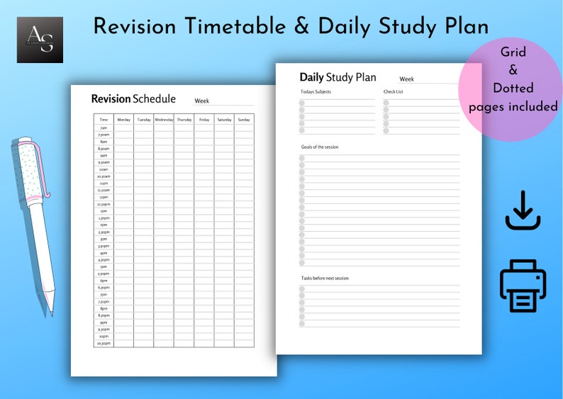 Weekly Study Planner Schedule for College Revision & Daily Study Plan ...