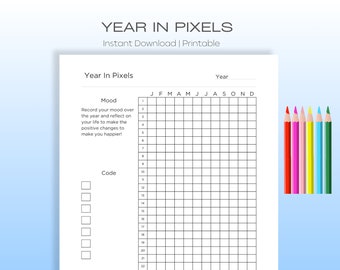 År i pixlar Mood Colour Sheet - Utskrivbar produkt A4, A5, Half US Letter och US Letter storlek