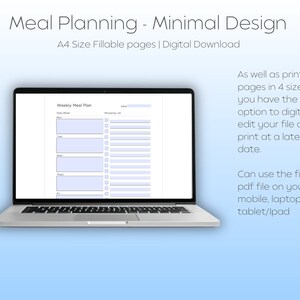 Weekly Meal Planner/Schedule and Shopping List/Grocery List - A4, A5, Half US Letter & US Letter sizes - Comes with a Fillable A4 pdf image 4
