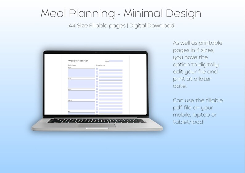 Weekly Meal Planner/Schedule and Shopping List/Grocery List - A4, A5, Half US Letter & US Letter sizes - Comes with a Fillable A4 pdf image 4