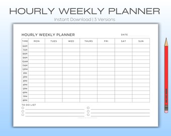 Hourly Weekly Planner - 3 Versions & Fillable A4 pdf Version