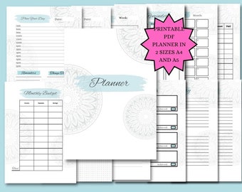 Planificador de vida PDF imprimible - Diseño azul calmante - Planificador de objetivos - Planes diarios, semanales, mensuales y anuales - Facturas y páginas de presupuesto