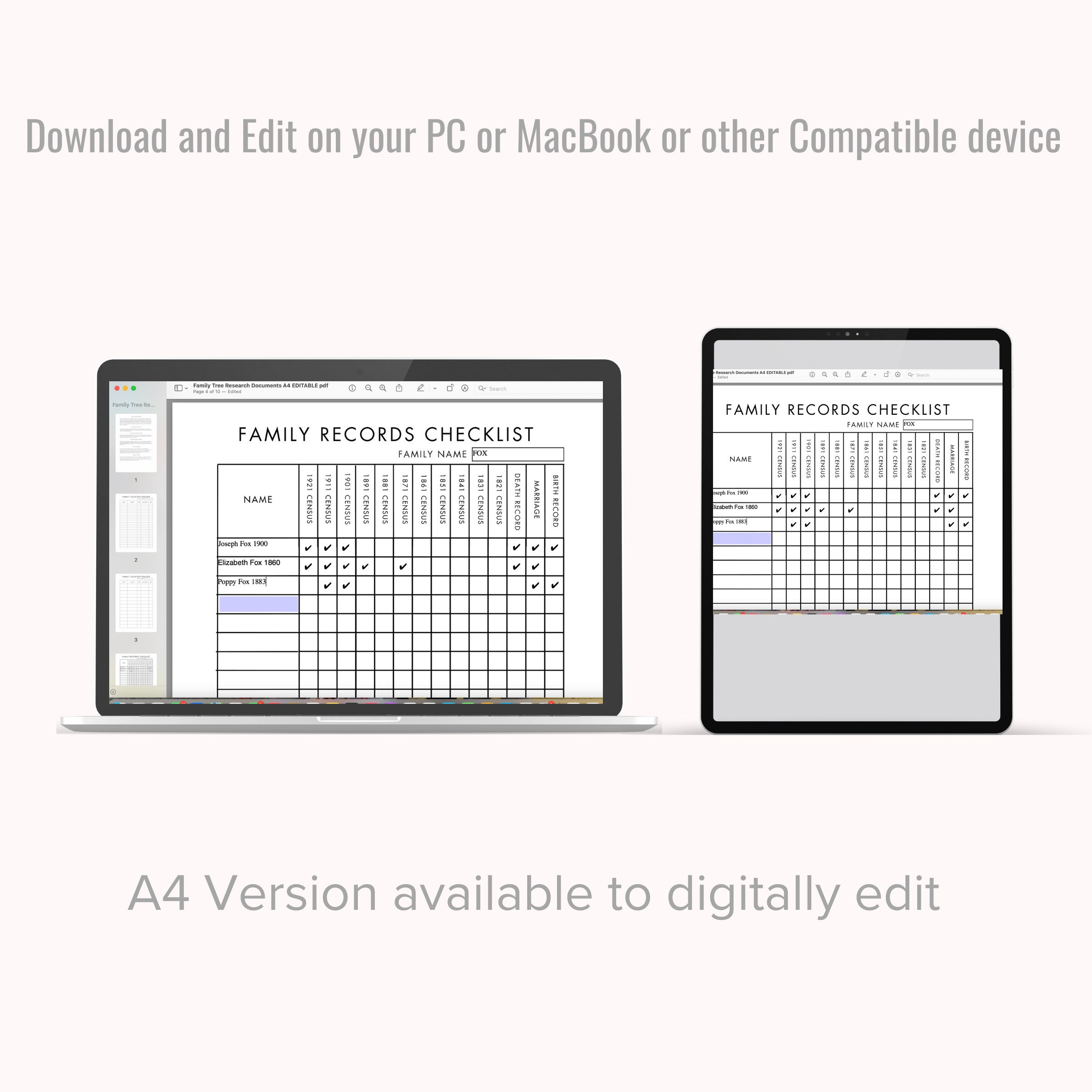 Family Tree Research Editable Pdf- Printable Genealogy Templates ...