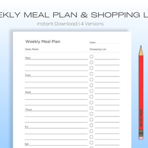 Weekly Meal Planner/Schedule and Shopping List/Grocery List - A4, A5, Half US Letter & US Letter sizes - Comes with a Fillable A4 pdf image 1