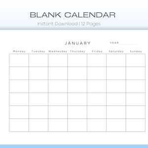 Calendario en blanco sin fecha: tamaños A4, A5, media carta estadounidense y carta estadounidense MÁS una versión en pdf A4 rellenable - Meses del año imprimibles