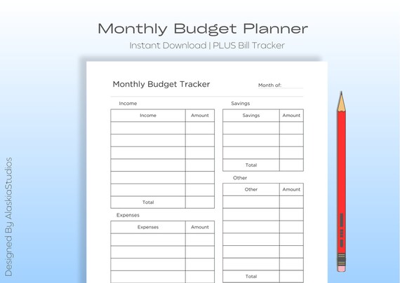 Monthly Budget Planner & Bill Tracker - A4, A5, Half US Letter and US Letter sizes - Comes with a Fillable A4 pdf
