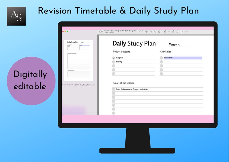 Weekly Study Planner Schedule for College Revision & Daily Study Plan ...
