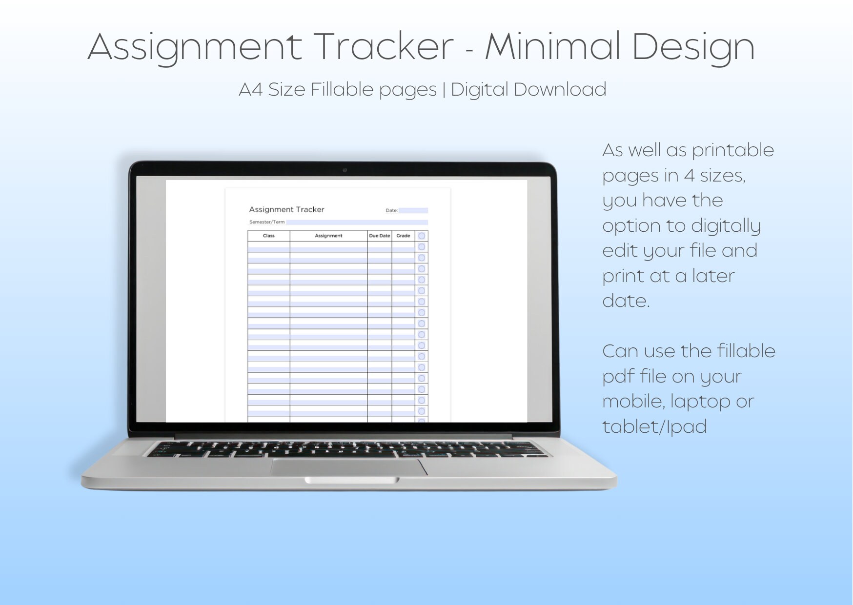 Assignment Tracker PLUS Fillable A4 Pdf Version - Etsy
