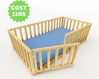 Montessori Floor Bed Plan, Twin Size | Toddler Floor Bed (gated)
