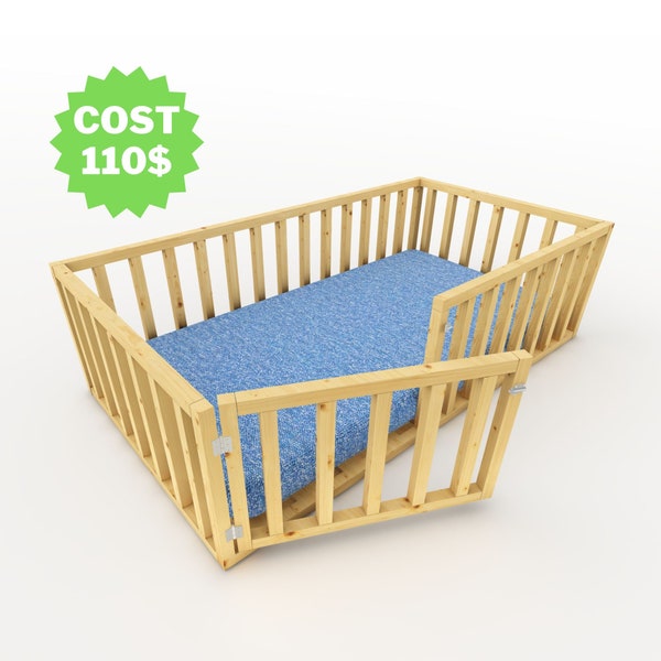 Montessori Floor Bed Plan, Twin Size | Toddler Floor Bed (gated)