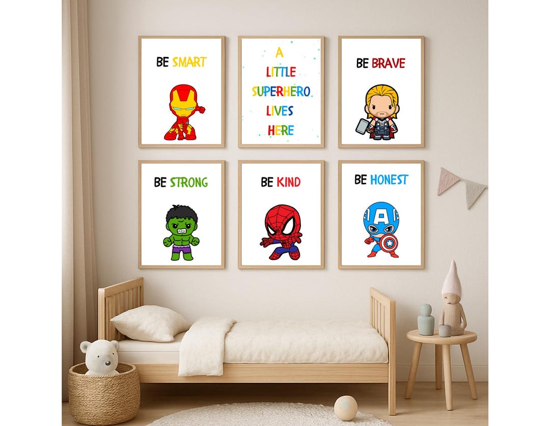 Superhero Kids Room Prints, Nursery Decor (set of 6) (digital Download ...