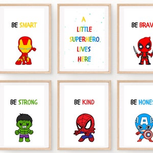 DIGITALE DOWNLOAD Avengers Superhero Prints, Set van 6, Kids Bedroom Wall Art