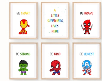 Superhero Nursery Art Prints, Kids Bedroom Decor (Set of 6) (Digital Download)