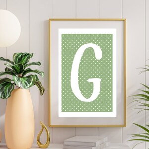 Polka Dot Initial Print, Letter Wall Art, Sage Initial Print, Nursery & Office Decor, Minimalist Wall Art