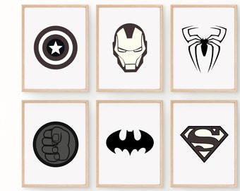 Avengers Superhero Logo Prints - Kids Room Wall Art - Digital Download Set of 6