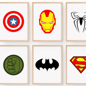 DIGITAL DOWNLOAD Avengers Superhero Prints , Set of 6, Kids Bedroom Wall Art