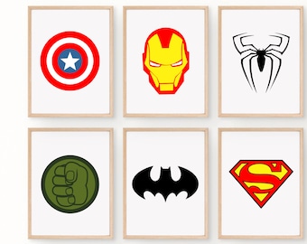 Superhero Symbol Prints, Kids Room Decor (Set of 6) (Digital Download)