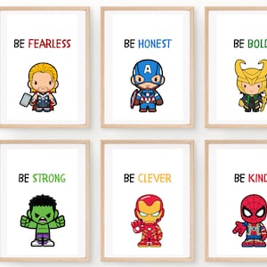 DIGITAL DOWNLOAD Avengers Superhero Prints , Set of 6, Kids Bedroom Wall Art
