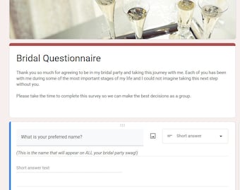 Questionario per la damigella d'onore