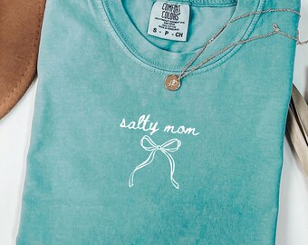 Salty Mom Shirt Comfort Colors Beach Vacation Mama Tshirt Mom Life Gift Mothers Day Shirt Mom Appreciation Shirt Funny Mom Tee Minimal Bow