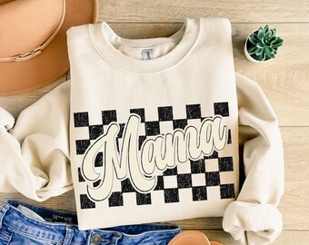 Felpa a quadretti Mama Camicia retrò Mama Mamma Vita Maglione Maternità Camicia Mamma Felpa Carina Boho Mama Girocollo Regalo per la Festa della Mamma