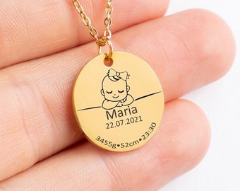 Baby Birth Stats Necklace New Mom Gift Mothers Day Gift Newborn Keepsake Mama Necklace First Time Mom Grandma Christmas Gift Birthday Gift