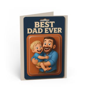Custom Action Figure Card Gift For Dad Fathers Day Dad & Kids Photo, Best Dad Ever, Husband Gift, Real Handwriting Message Dad Greeting Card