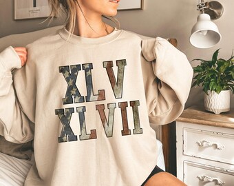 Trump 45 47 Roman Number Sweatshirt Presidential Vintage Flag Gift Political MAGA Sweater America Republican 2024 Trump Vance Election Crew