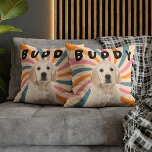 Custom Pet Photo Pillow Personalized Pet Portrait Name Keepsake Pillow Dog Cat Pillow Cover Dog Mom Dad Gift Memorial Gift Pet Loss Gift
