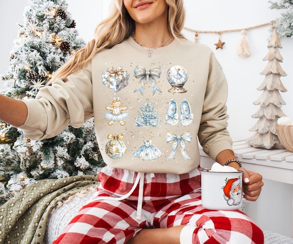 Coquette Ballerina Weihnachten Sweatshirt Blau Toile Urlaub