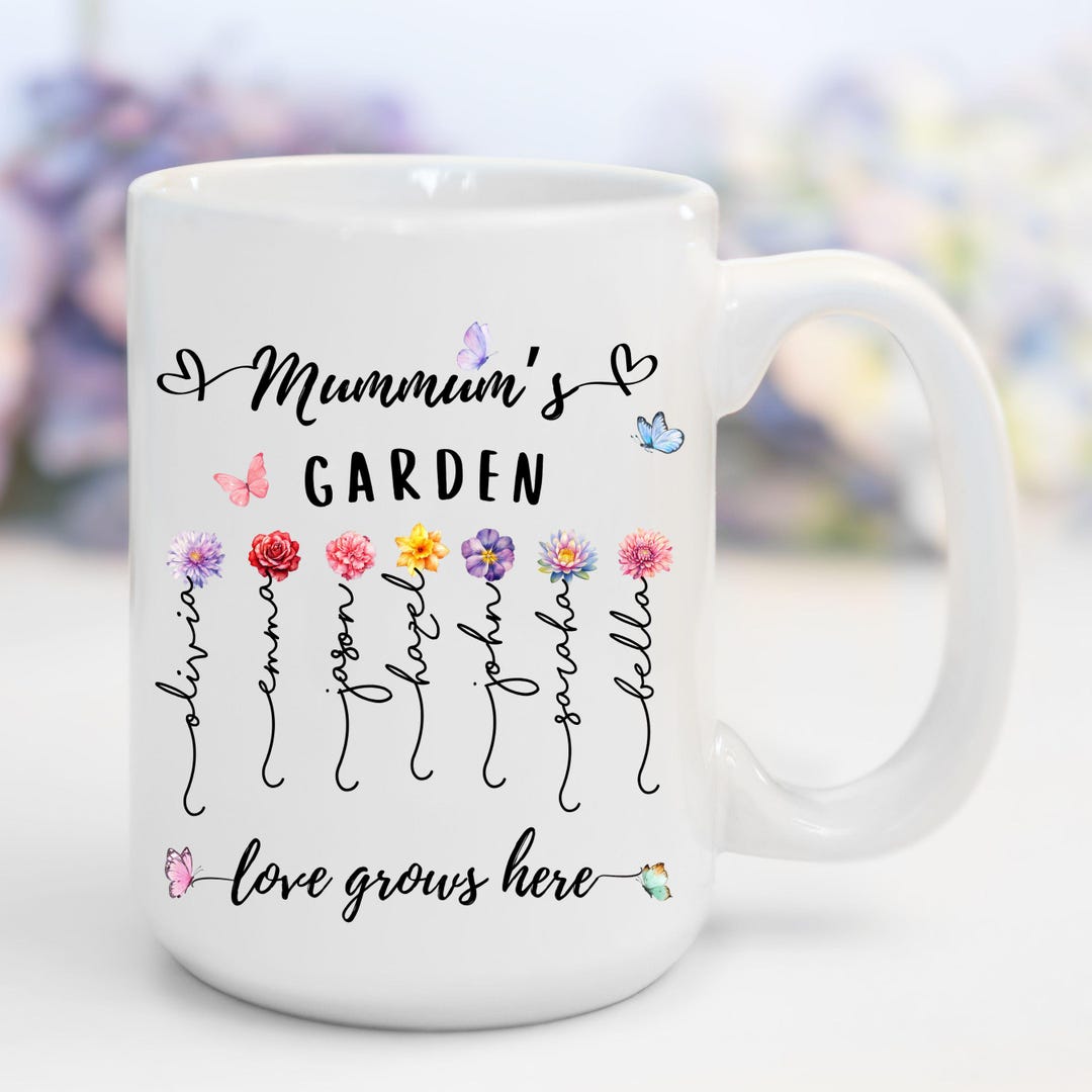 Grandmas Garden Mug Birth Month Flower Gift for Mom Custom Grand Kids ...